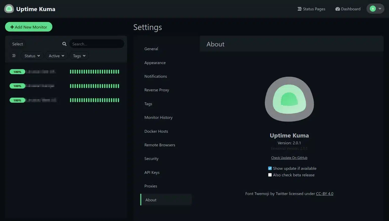 Uptime Kuma running on a CloudWave server